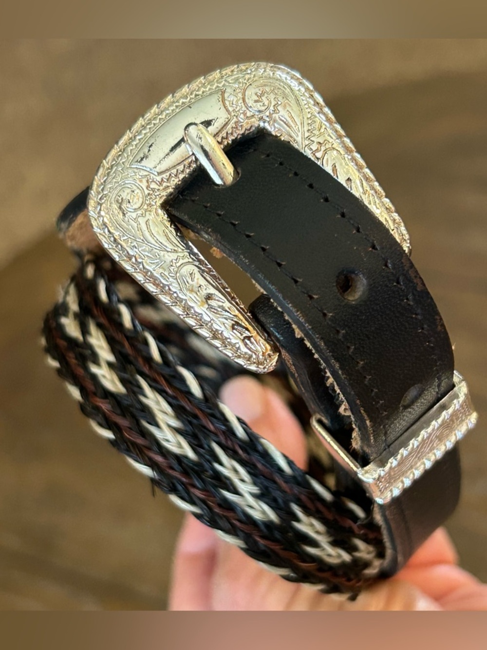 Brushy Creek Full Grain Cowhide Leather Horsehair Inlay Belt Girl’s Size 26  USA